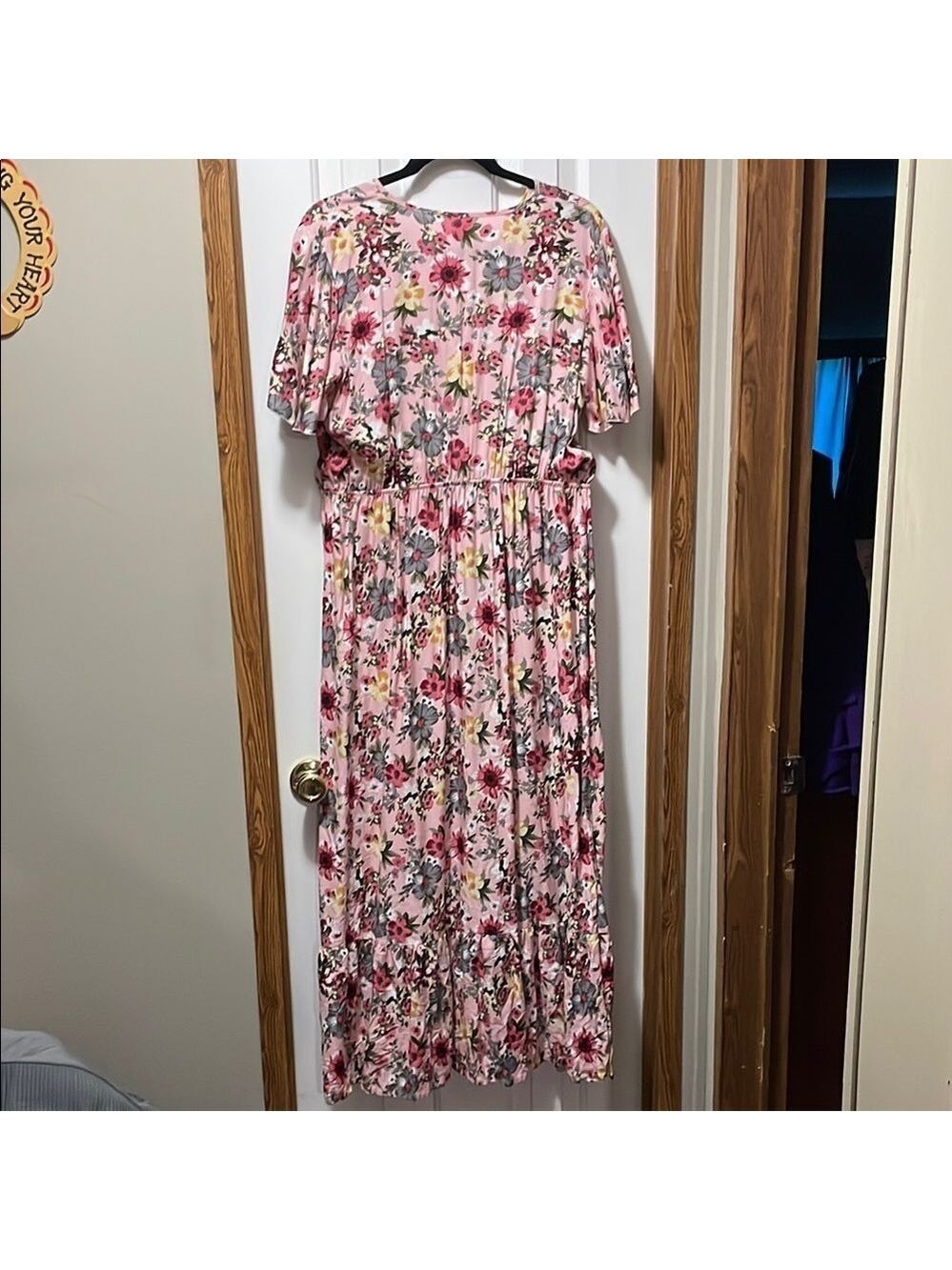 Floral Pink and White Flutter Sleeve Maxi Sundress L/XL NWOT - Picture 6 of 6